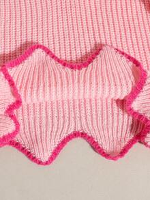 Genkimix Kids 青少年女孩粗针织短款长袖毛衣，秋冬款，V 领荷叶边下摆，喇叭袖，时尚套头衫 - 粉色 - 查看 7
