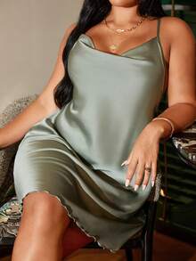 SilkySpell Plus Size Sexy Backless Cross Draped Neck Nightgown - Army Green - View 2