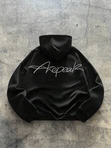 AXEPEAK 男士简约印花长袖连帽衫 - 黑色 - 查看 1