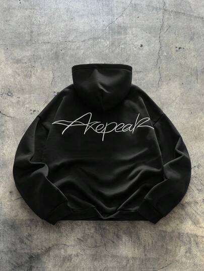 AXEPEAK 男士简约印花长袖连帽衫