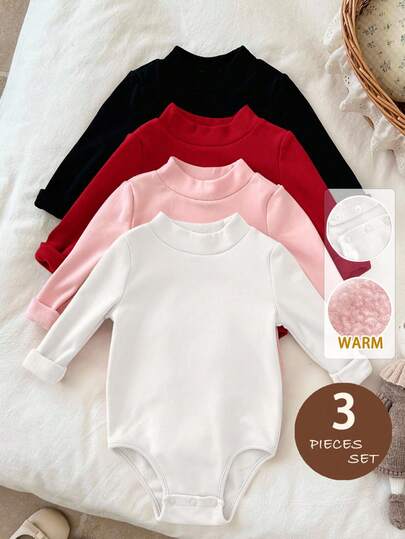 LMoss Kids Set de 4 piezas de pelele casual de punto de unicolor para bebé niña, otoño/invierno