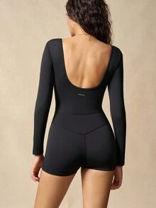 VARSIVA Bộ đồ liền thân thể thao khoét rỗng màu trơn - màu đen - Xem 6