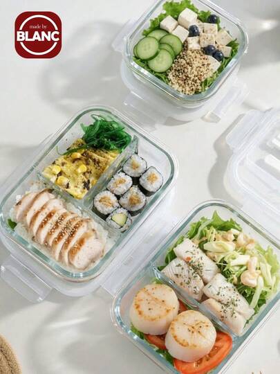 Madebyblanc 1pc Microwave Can Heat Glass Lunch Boxes For Office Workers, Lunch Boxes For Refrigerators, And Large Capacity Fresh-Keeping Bowls With Rice And Meal Boxes,Kitchen,Christmas Gift