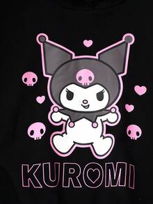 HELLO KITTY AND FRIENDS | SHEIN 少女骷髅字母图案宽松卫衣，休闲黑色套头卫衣