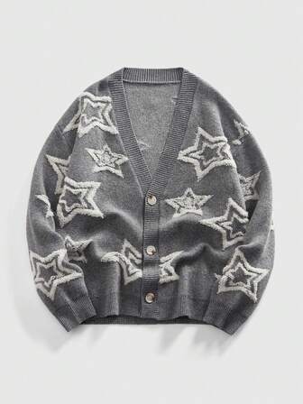 Street Life Herren Strickjacke mit Sternmuster, modisch