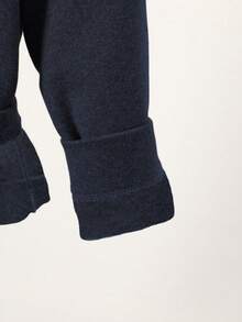 SHEIN Playful Pals 2 buc/set unisex pentru bebeluși/copii mici, casual, îngroșat, slim fit, mânecă lungă, guler rotund și pantaloni slim fit cu talie elastică, potrivit pentru primăvară, toamnă și iarnă, pentru acasă, în aer liber și pentru școală - Albastru marin - Vizualizare 4