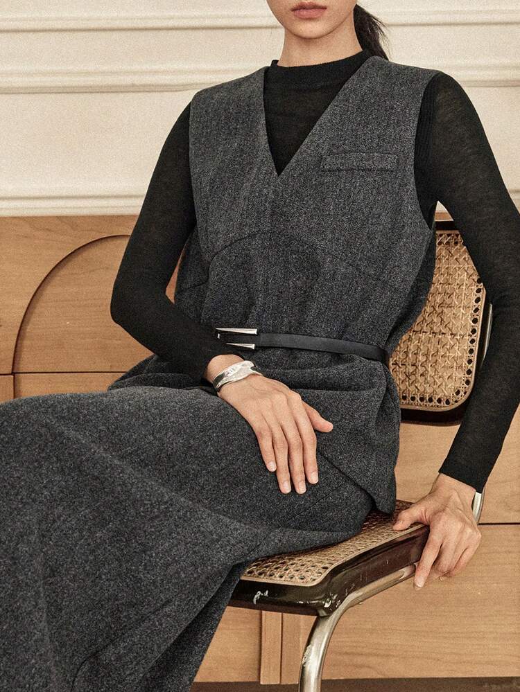 Women's Autumn/Winter Loose Casual Business Office Commute Vest & Straight Skirt 2 Pieces Set, Fashionable & Elegant