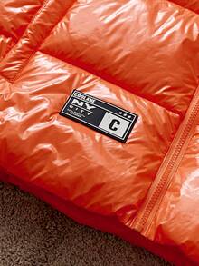 SWAVVY Men's Letter Graphic Zip Front Casual Vest Jacket, Winter - Orange - View 3