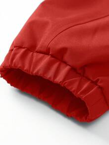 Manfinity Campus Court 男士休闲百搭运动立领长袖夹克，大图案印花，情侣款，大口袋设计，秋冬款 - 紅色 - 查看 4