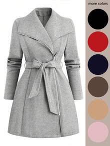 SHEIN Clasi Große Größen einfarbiger Mantel mit geraffter Taille und Reißverschluss, warm für den Winter