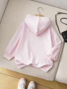 HELLO KITTY AND FRIENDS | SHEIN 少女字母与卡通图案连帽长袖卫衣 - 粉色 - 查看 2