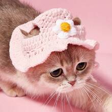PETSIN 1 件可爱花朵休闲宠物帽子秋冬季手工针织加厚保暖猫狗角色扮演头饰 - 彩色 - 查看 17