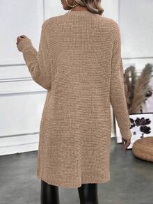 SHEIN LUNE Blusa larga elegante de punto texturizado con abertura lateral para mujer - Camel - Ver 2