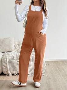 SHEIN Maternity Casual Solid Jumpsuit For Autumn - Orange - View 4