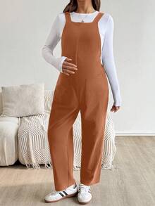 SHEIN Maternity Casual Solid Jumpsuit For Autumn - Orange - View 6
