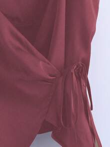 GlowEve Women's Fashion Casual V-Neck Pleated Wrap-Around Bowknot Tie Waist A-Line Camisole - Rose Red - View 5