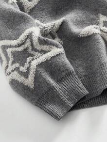 ROMWE MEN Street Life 男士朋克星形图案针织开衫毛衣，时尚冬季款 - 灰色 - 查看 4