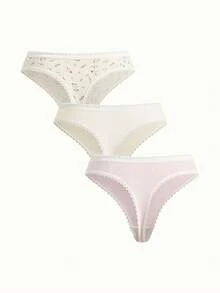 Bonmuse 3条装蕾丝边女士丁字裤，柔软弹力性感内裤，花朵蝴蝶结，可爱丁字裤，撞色细边，俏皮性感内裤，运动休闲，居家性感内裤，四季皆宜，低腰，纯色丁字裤，亮黄色女士丁字裤 - 彩色 - 查看 2