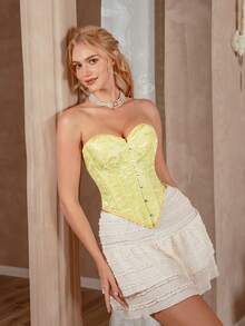 Myrelith 1pc Women's French Jacquard Bandeau Shapewear Top - Yellow - View 3
