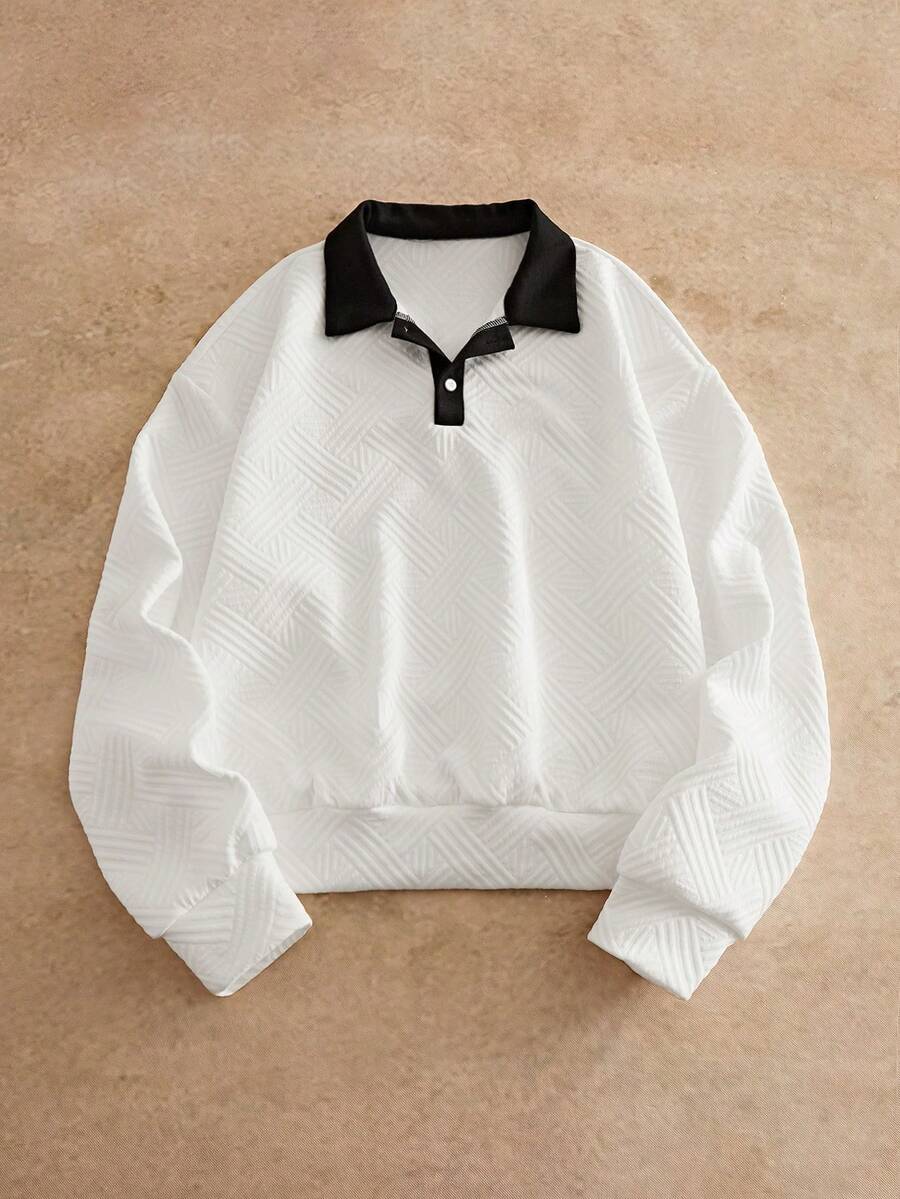 Manfinity VCAY Moletom masculino casual de manga comprida com contraste de cores - Branco - Ver 1