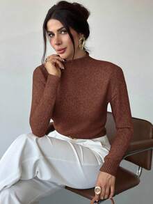 Firerie Áo len nữ thanh lịch, thoải mái, tay dài, cổ cao, màu xám mơ, dáng rộng, đa năng, thích hợp mặc đi làm, mùa thu, mùa đông, dành cho giáo viên. - Rỉ Nâu - Xem 3