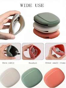 1 Piece Silicone Earphone Cable Organizer, USB Charger Storage Box, Earphone Bag, Memory Card Storage Bag, Cable Roll-Up Bag For Travel Storage Bag, Makeup Bag, Cosmetics Bag, Holiday Organizer, Large Capacity Makeup Organizer, Makeup Case For Lipstick, Brushes, Skincare, Mobile Phone, Coins, Small Items - Green - View 2