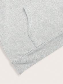 SHEIN EZwear 女士休闲简约浅灰色印花宽松长袖卫衣，带口袋，适合秋冬季穿着 - 淺灰色 - 查看 3