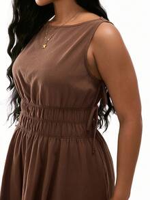 SHEIN Unity Plus Size Women's Casual Everyday Commute Simple Solid Color Sleeveless Elastic Waist Short Dress,Vacation Resort Cotton Sundress Spring Festival Boho Holiday,Casual Solid Color Lantern Sleeveless Mini Dress, Summer,Solid Color Fitted Round Neck Sleeveless Split Casual Dress,Solid Color Front Tie Sleeveless Casual Simple Mini Dress Christmas,Brown Dress For Women,Vacation - Coffee Brown - View 2