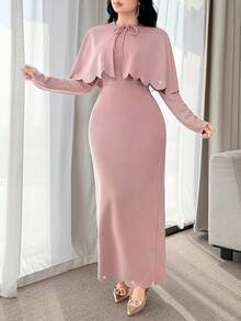 Modelyn 女士优雅派对水钻装饰阿巴亚连衣裙 - 粉色 - 查看 3