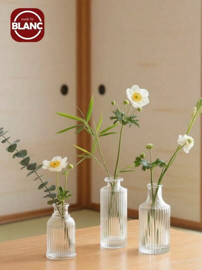 Madebyblanc 1pc Or Glass Vases, Loose Small Mini Ribbed Meubel ative Transparent Retro Vases Tabletop Wedding, Reception, Home ation