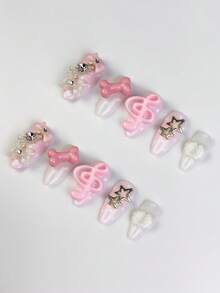 ROMWE Anime 10pcs Y2K Cute Heart, Star, Bow, Wing Nail Art Stickers With Tape - Light powder - View 3