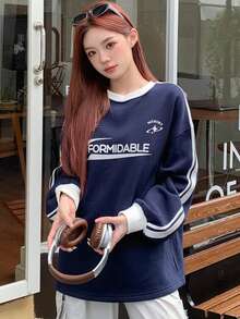 DAZY Women's Thermal-Lined Korean Style English Letter Long Sleeve Sweatshirt, Autumn/Winter