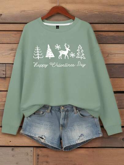 EMERY ROSE 女士圣诞快乐圣诞树印花运动衫