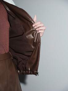 Lumivelle 女士冬季外套，时尚通勤系列，人造毛领，下摆抽绳设计，宽松长袖外套