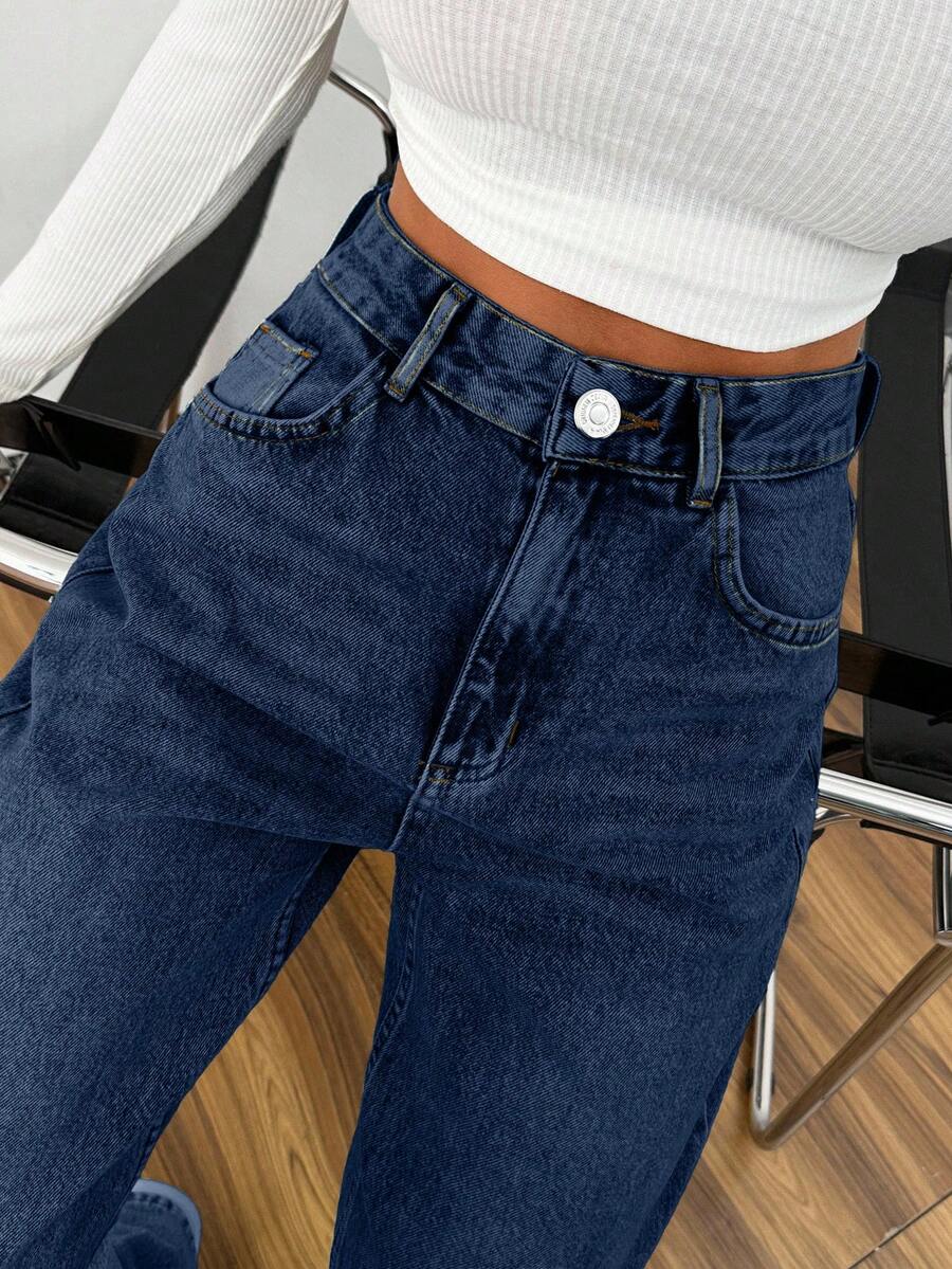 EURMUSE HIGH WAIST CASUAL STYLE DENIM STRAIGHT - Dark Wash - View 1