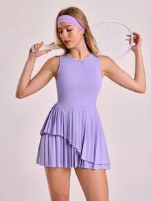 CourtClass Váy yếm xếp ly viền trơn màu đơn sắc dành cho nữ - Màu tím - Xem 7