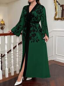 Firerie Große Größen Damen Grafik Farbblock Valentinstag schwarzer Gürtel mit Seitentaschen