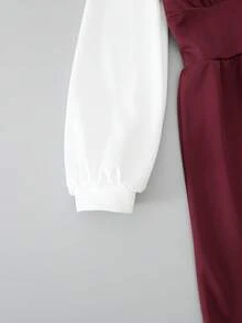 SHEIN Explorewe 女童学院风背心二合一休闲连衣裙，甜美优雅束腰开学装 - 酒紅色 - 查看 4