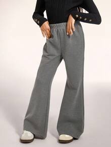 Radiana 2pcs Tween Girls' Casual All-Match Lined Flare Pants, Black And Gray Chic Outfits For Autumn/Winter - Multicolor - View 4