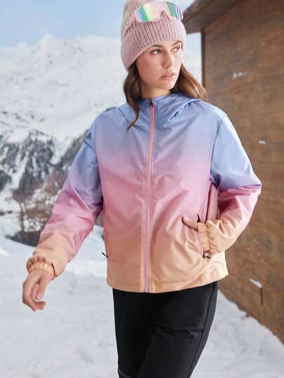 In My Nature Women's Ombre Color Zip-Up Hooded Outdoor Raincoat Jacket