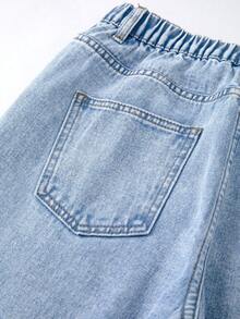 SHEIN ChillGRL 少女新款时尚做旧雪花刺绣宽松阔腿牛仔裤，Y2K学院风，街头风，休闲，可爱，复古，千禧年代风格