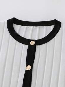 SHEIN Franclia 女式不对称荷叶边拼色圆领开衫，秋冬厚针织毛衣夹克 - 白色 - 查看 6