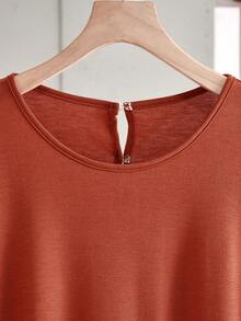 Rusticease Plus Size Women Rust Orange Autumn Long Sleeve Button Back Top,Smart Casual Everyday Solid Color T-Shirt,Wedding Ninang Comfortable Breathable 2025 - Brown - View 7