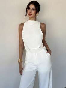 Firerie Women's Casual Elegant White Backless Tie-Up 2 Pieces Set - White - View 1