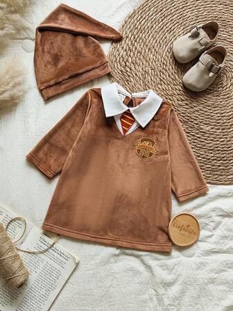 SHEIN Perso Play 男婴长袖巫师服装，万圣节魔术师长袍套装，适合舞台表演、万圣节派对