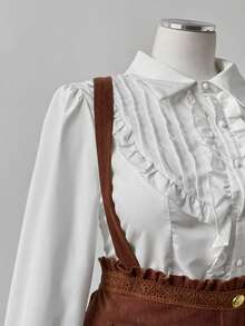 Sunspun Plus Size Vintage Lace Trim Cute Jumpsuit - Brown - View 4