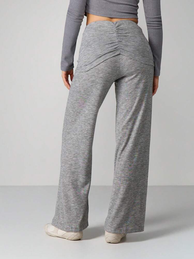 MISSGUIDED Women's High Rise Ruched Wide Leg Palazzo Pants With Gathered Front Detail For Lounge And Casual Wear