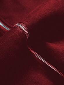 PAVTROS 男士秋季哥特字母印花撞色滚边拉链休闲夹克 Y2K 拉链男士街头风拉链短款拉链男士红色拉链运动夹克 - 紅色 - 查看 5