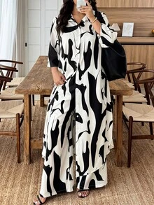 Weeklong Bộ 2 món áo sơ mi dài tay in họa tiết tie dye cỡ lớn dành cho nữ - Nhiều màu - Xem 6