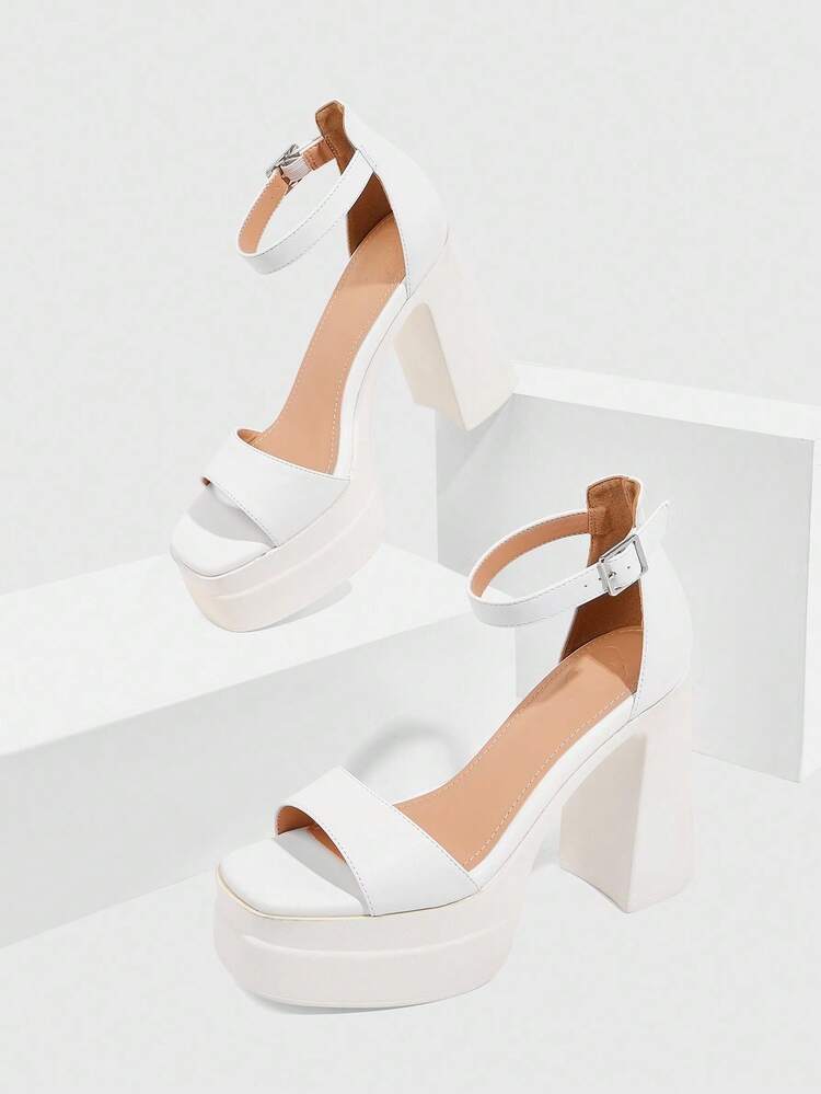 CUCCOO SZL Women's Fashion White Ankle Strap Thick Platform Chunky High Heel Comfortable Increase Height Sandals, Suitable For Commute, Dating, Party, Festival, Vacation, Wedding Spring Shoes Spring Break Easter Prom Heels For Christmas Spring Shoes Prom Heels Summer Shoes